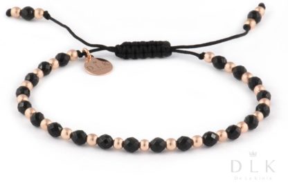 Bracelet with onyx and pink hematites on a black string