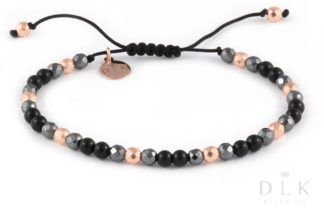 Bracelet with pink and black hematites with onyx on a black string