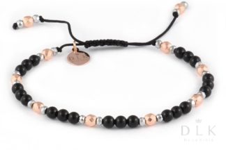 Bracelet with pink and silver hematites with onyx on a black string