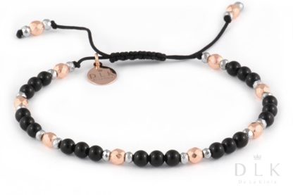 Bracelet with pink and silver hematites with onyx on a black string