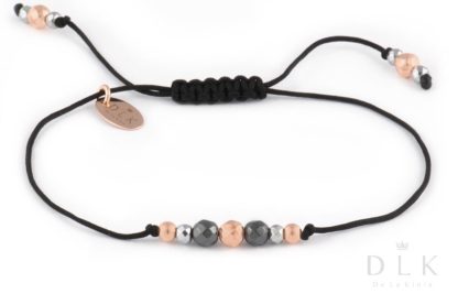 Bracelet “Hematites Rose Gold on a black string”