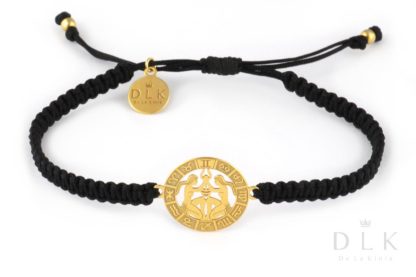 Bracelet with Gemini zodiac sign, gold on a black macrame
