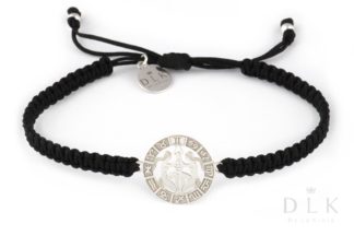 Bracelet with Gemini zodiac sign, silver on a black macrame