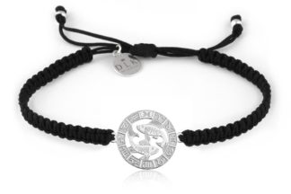 Bracelet with the zodiac sign PISCES silver on a black macrame