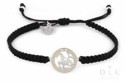 Bracelet with the sign of the zodiac CAPRICORN silver on a black macrame