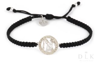 Bracelet with the sign of the zodiac AQUARIUS silver on a black macrame