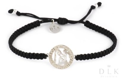 Bracelet with the sign of the zodiac AQUARIUS silver on a black macrame