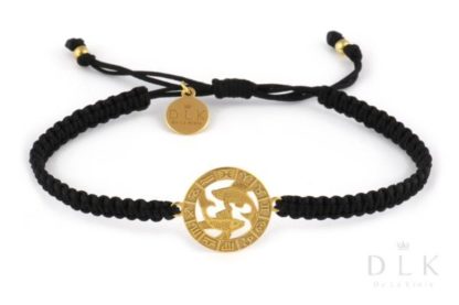 Bracelet with the zodiac sign PISCES gold on a black macrame