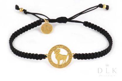 Bracelet with the sign of the zodiac ARIES gold on a black macrame