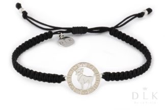 Bracelet with the sign of the zodiac ARIES silver on a black macrame