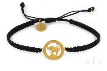 Bracelet with the sign of the zodiac Taurus gold on a black macrame