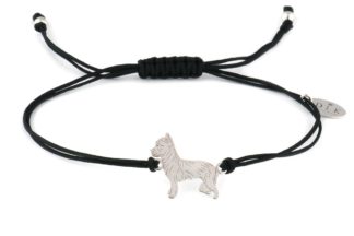 Bracelet with yorkie silver on a black string