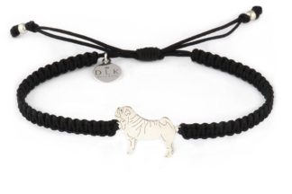 Bracelet with pug silver on a black macrame