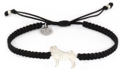 Bracelet with pug silver on a black macrame
