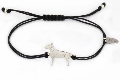 Bracelet with bull terrier silver on a black string
