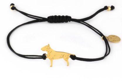 Bracelet with bull terrier golden on a black string