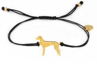 Bracelet with greyhound golden on a black string