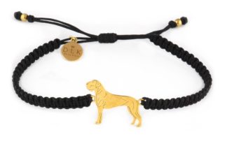 Bracelet with Great Dane golden on a black macrame