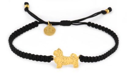 Bracelet with shih tzu golden on a black macrame