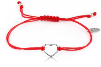 Bracelet with silver heart on a red string