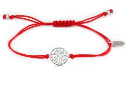 Bracelet with silver leaves on a red string