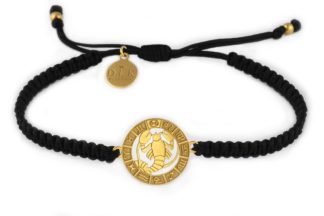 Bracelet with the sign of the zodiac CANCER gold on a black macrame