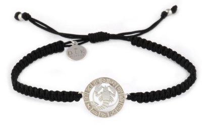 Silver bracelet with the sign of the zodiac CANCER on a black macrame