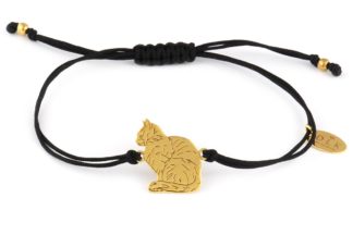 Bracelet with golden cat on a black string