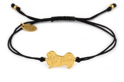 Bracelet with pekingese golden on a black string