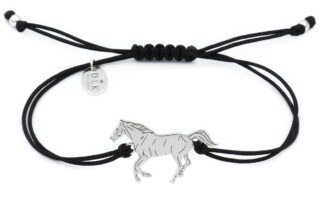 Bracelet with silver horse on a black string
