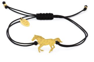 Bracelet with golden horse on a black string