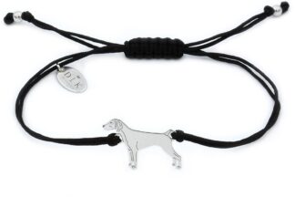 Bracelet with pointing dog silver on a black string