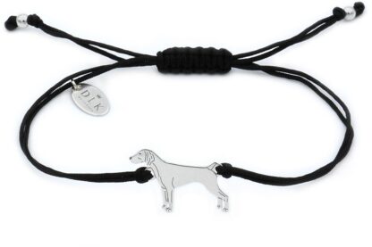 Bracelet with pointing dog silver on a black string