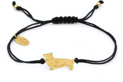 Bracelet with corgi golden on a black string