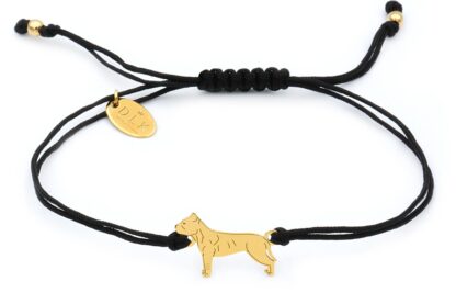 Bracelet with pitbull golden on a black string