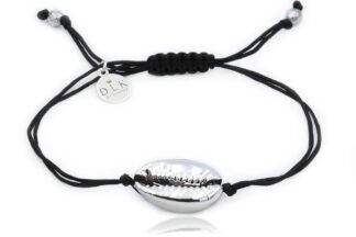 Bracelet with a silver Kauri shell on a black string